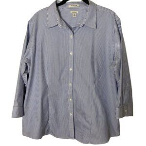 L.L. Bean Womens Sz XL Wrinkle Free Button Down Striped Shirt White Blue Cotton
